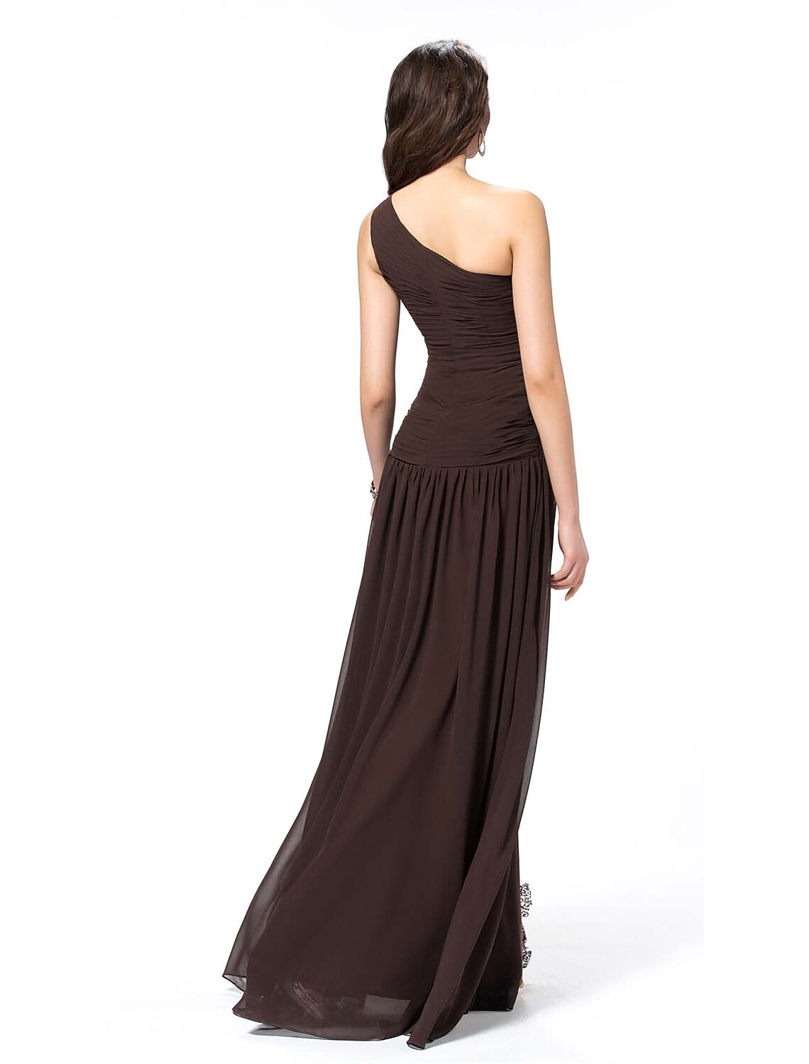 A-Line Evening Gown Elegant Dress Party Wear Formal Evening Floor Length Sleeveless One Shoulder Chiffon Backless with Slit Lace Insert