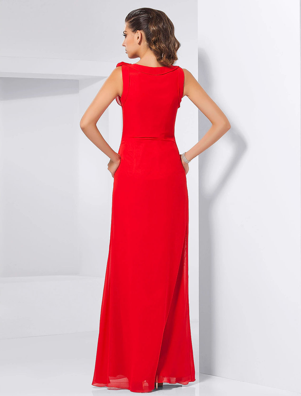 Sheath / Column Celebrity Style Minimalist Elegant Prom Formal Evening Military Ball Dress Jewel Neck Sleeveless Floor Length Chiffon with Flower