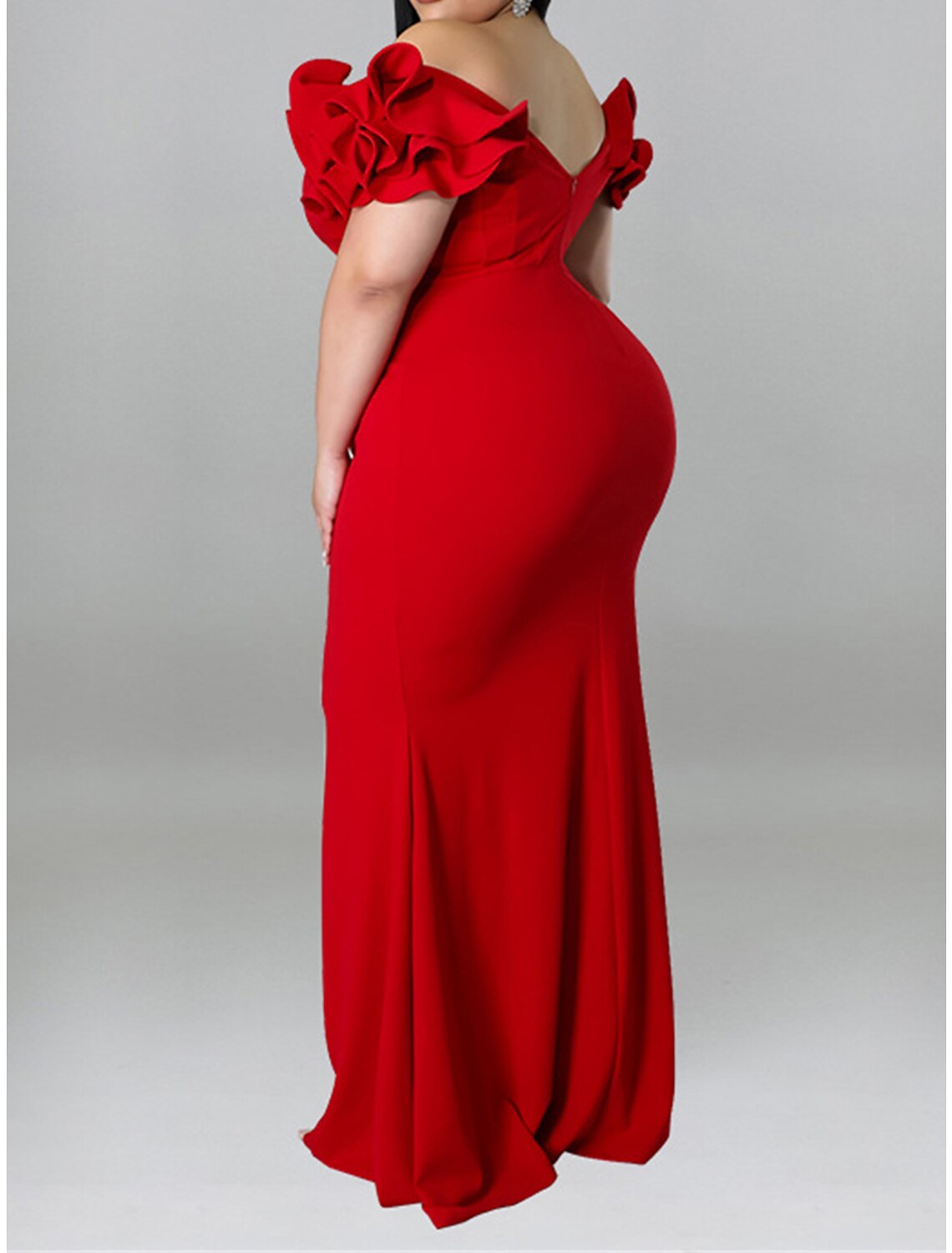 Women's Plus Size Prom Dress Party Dress Wedding Guest Dress Long Dress Maxi Dress Black Yellow Red Short Sleeve Plain Ruffle Summer Spring Fall V Neck Elegant Wedding Guest Birthday Evening Party