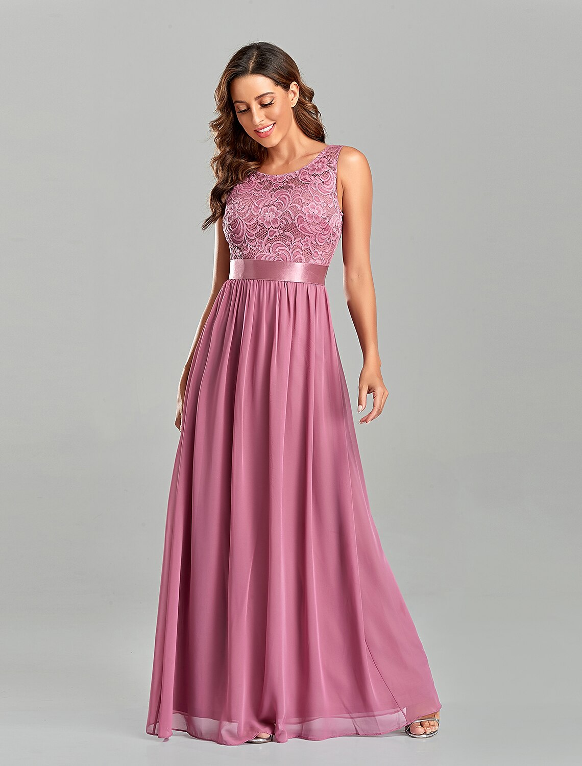 A-Line Evening Gown Empire Dress Party Wear Wedding Guest Floor Length Short Sleeve Jewel Neck Chiffon with Embroidery