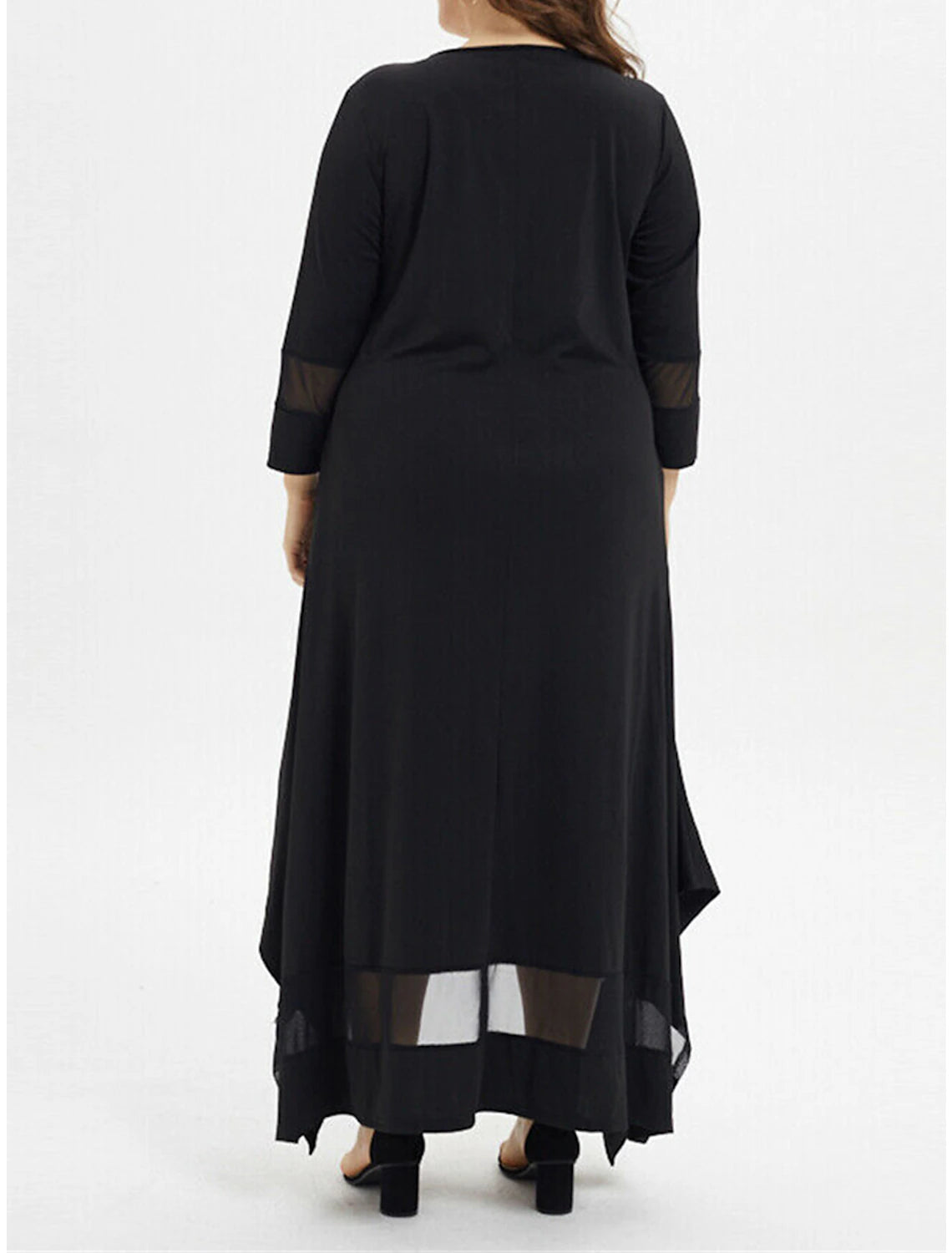 Women's Plus Size Black Dress Prom Dress Party Dress Long Dress Maxi Dress Black Long Sleeve Pure Color Mesh Spring Fall Winter Crew Neck Fashion Winter Dress Wedding Guest Evening Party