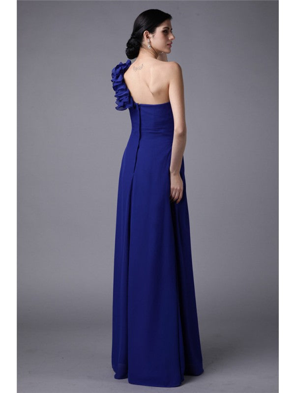 Sheath/Column One-Shoulder Sleeveless Pleats Long Chiffon Bridesmaid Dresses