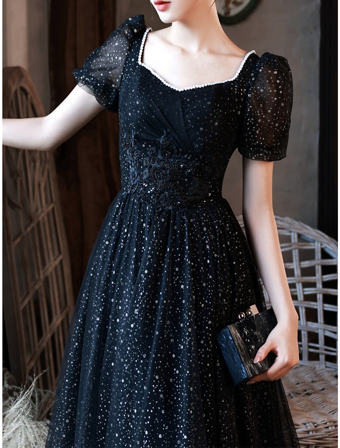 A-Line Prom Dresses Sparkle & Shine Dress Party Wear Prom Floor Length Half Sleeve Sweetheart Satin with Ruched Pearls Appliques