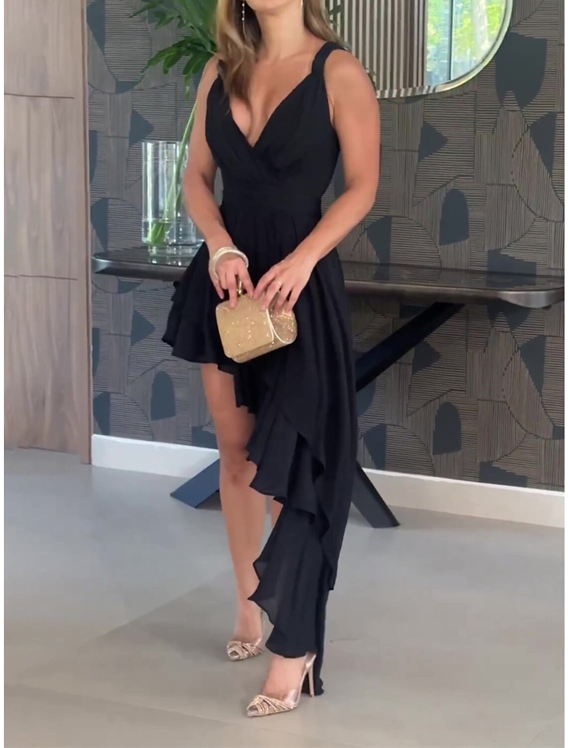 Women's Little Black Dress Prom Dress Party Dress Wedding Guest Dress Long Dress Maxi Dress Sleeveless Ruffle Spring Deep V Fashion Evening Party Wedding Guest