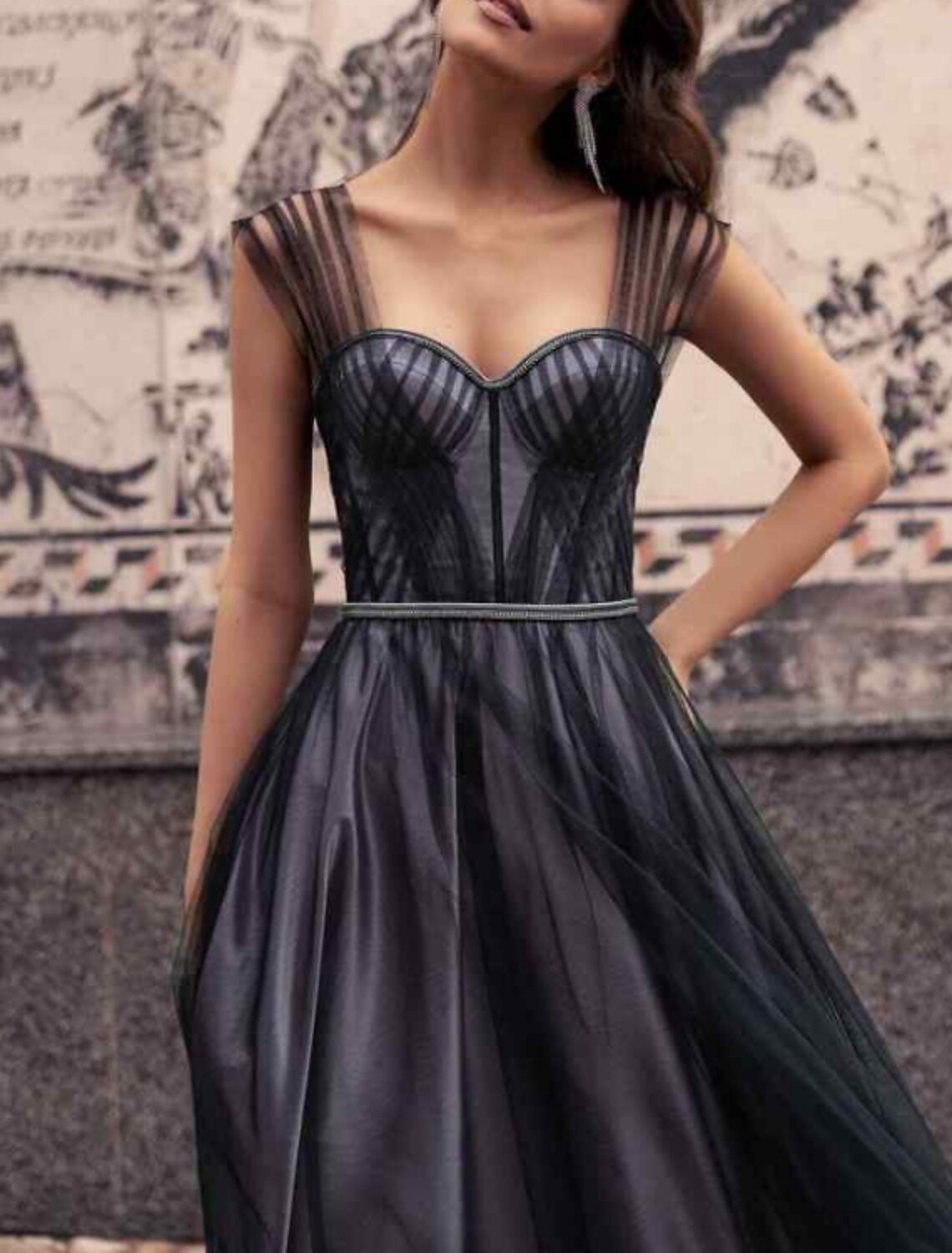 A-Line Prom Dresses Elegant Dress Engagement Prom Floor Length Sleeveless Sweetheart Wednesday Addams Family Tulle with Pleats