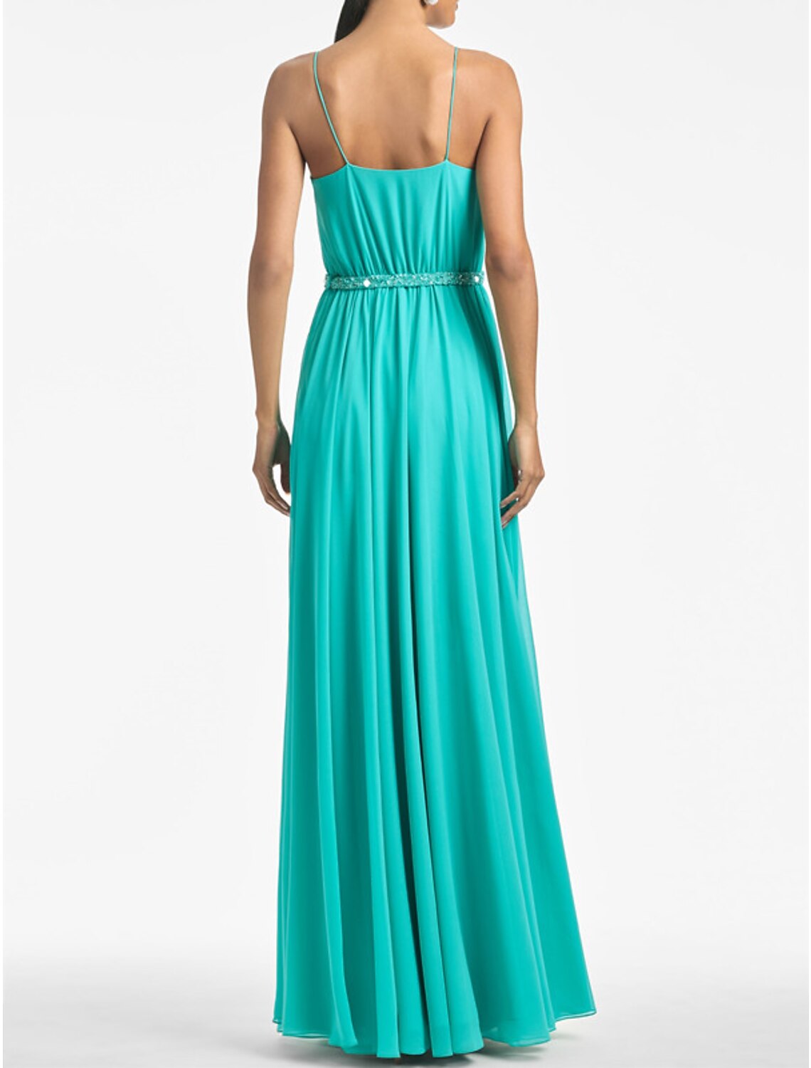 A-Line Wedding Guest Dresses Elegant Dress Formal Evening Party Floor Length Sleeveless Spaghetti Strap Chiffon with Rhinestone