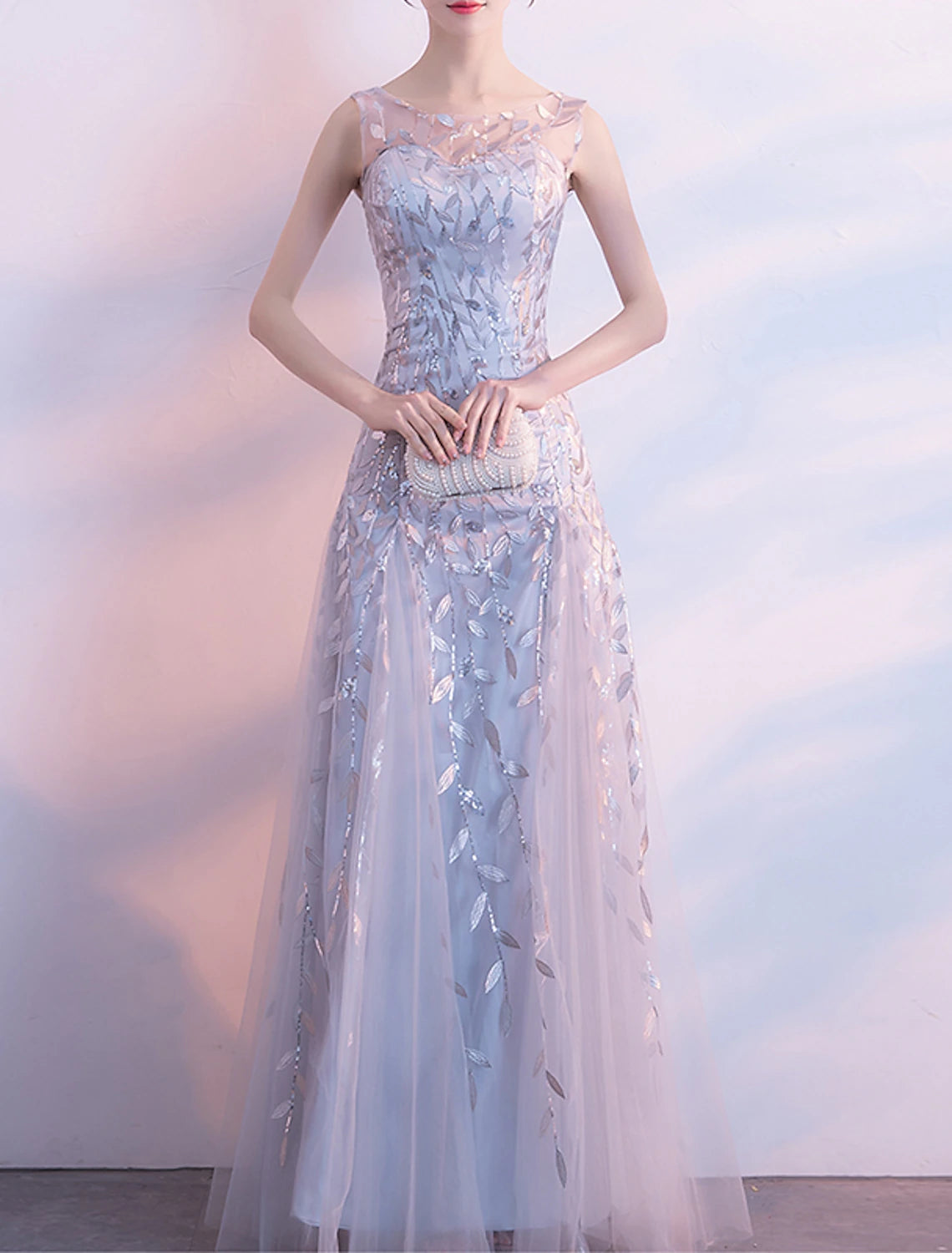 A-Line Prom Dresses Floral Dress Prom Formal Evening Floor Length Sleeveless Jewel Neck Tulle with Embroidery Pattern / Print