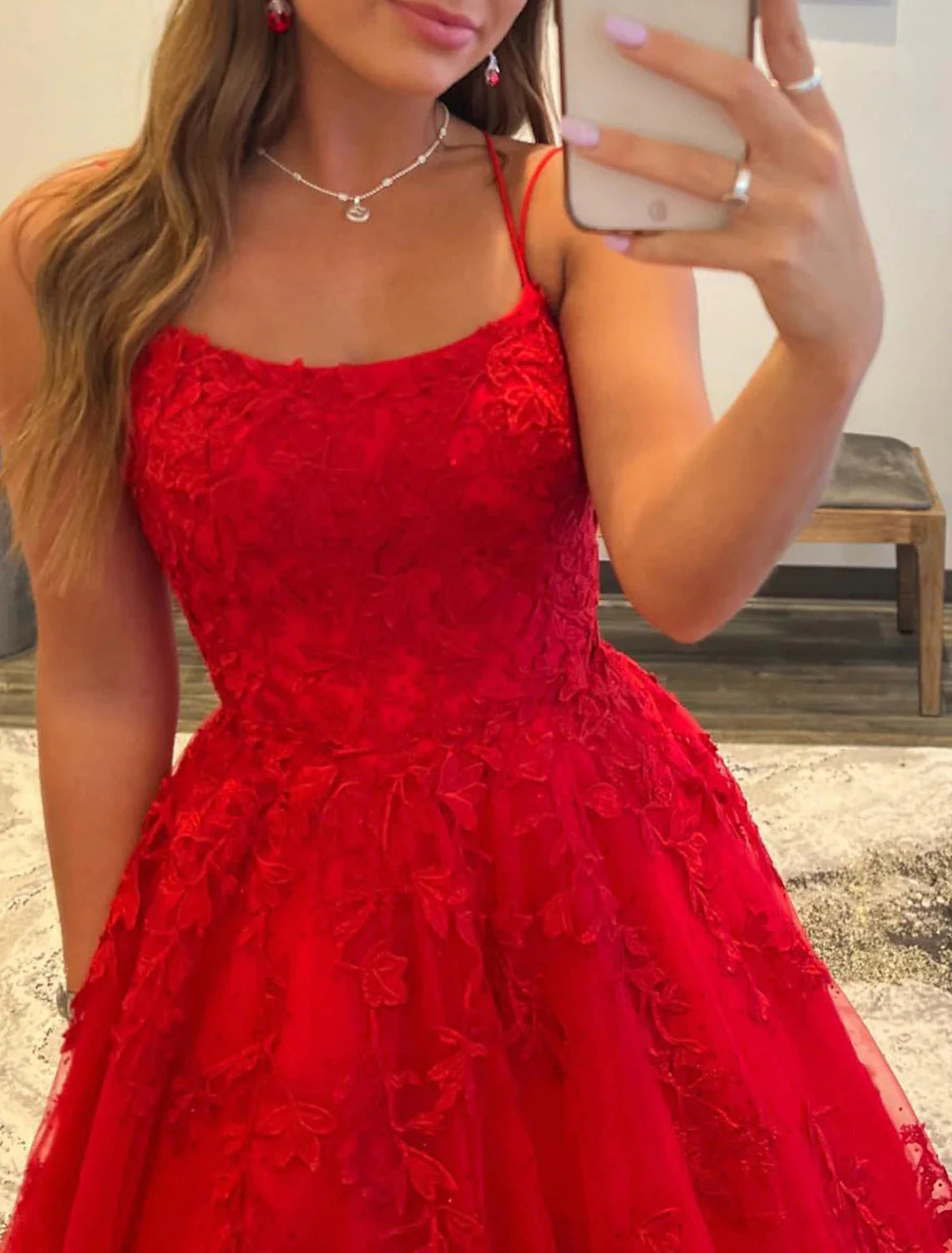 A-Line Prom Dresses Backless Dress Wedding Guest Evening Party Floor Length Sleeveless Spaghetti Strap Royal Style Tulle Backless with Crystals Appliques