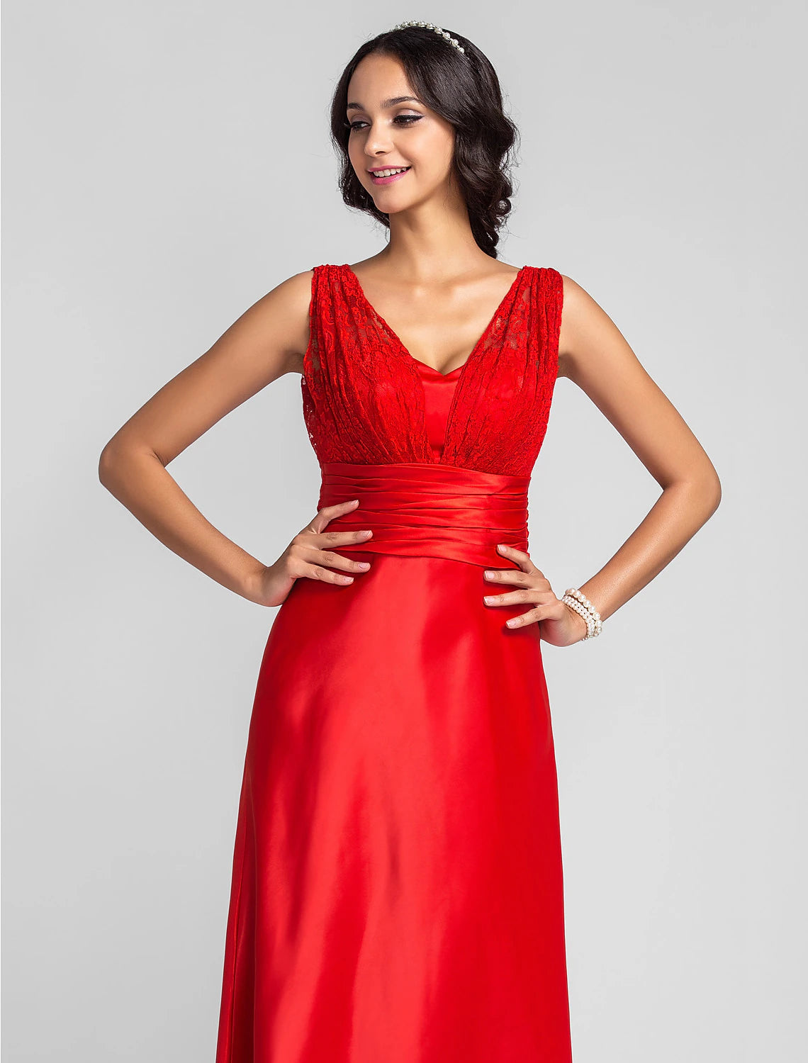 Sheath / Column Open Back Prom Formal Evening Military Ball Dress Straps Sleeveless Floor Length Lace Charmeuse with Beading Side Draping