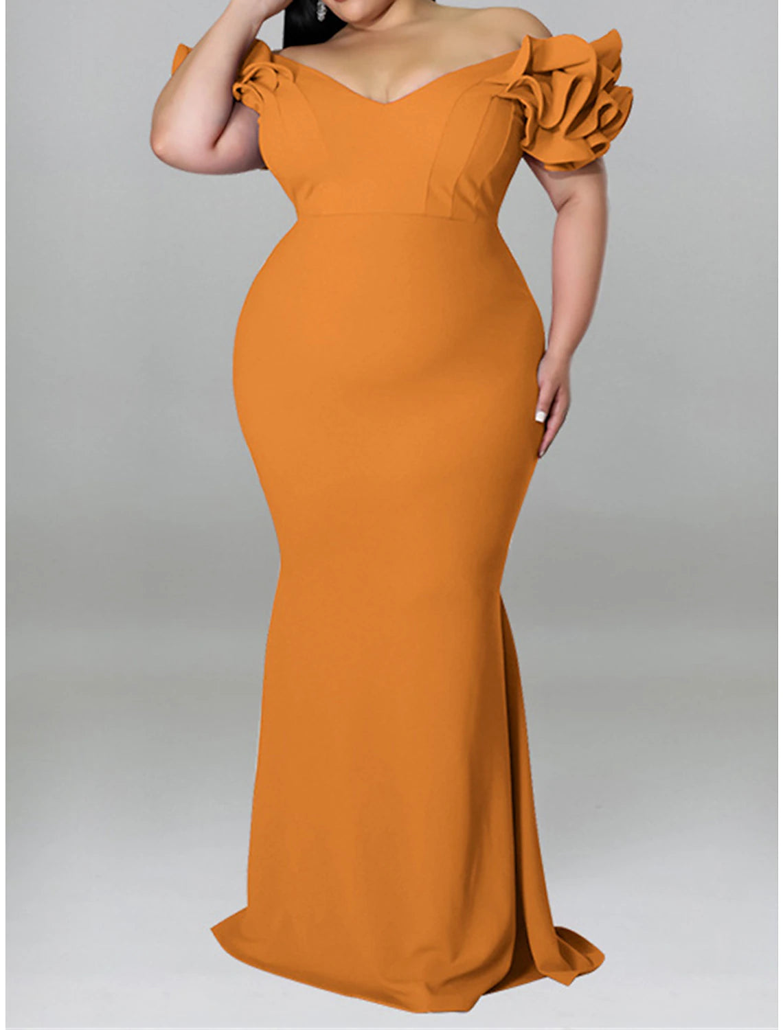 Women's Plus Size Prom Dress Party Dress Wedding Guest Dress Long Dress Maxi Dress Black Yellow Red Short Sleeve Plain Ruffle Summer Spring Fall V Neck Elegant Wedding Guest Birthday Evening Party