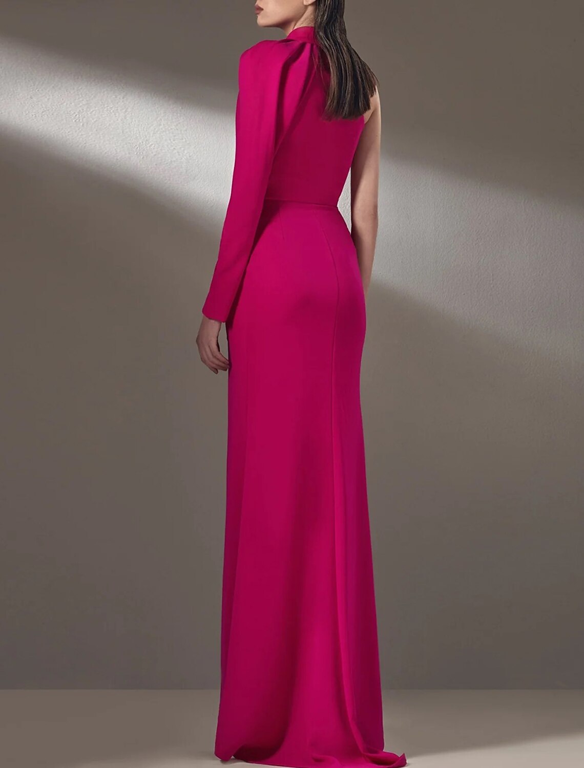 Sheath / Column Evening Gown Elegant Dress Formal Prom Floor Length Long Sleeve One Shoulder Stretch Fabric with Ruched