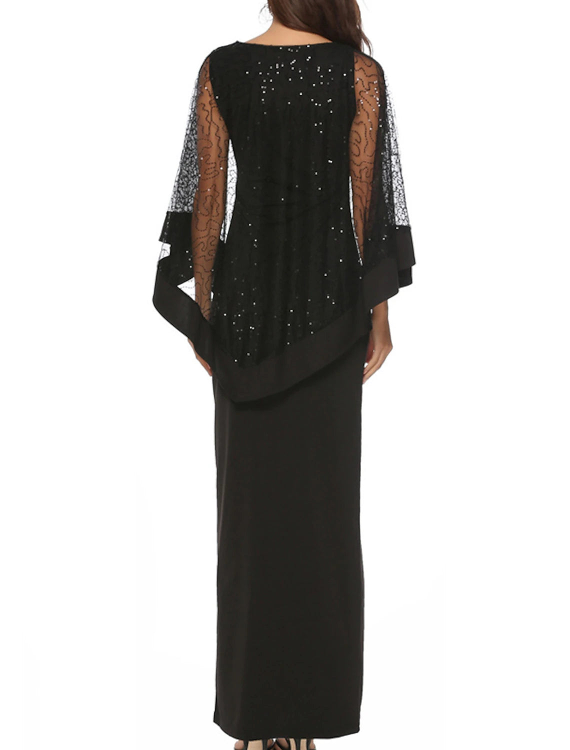 Women's Black Sequin Dress Prom Dress Party Dress Sparkly Dress A Line Dress Long Dress Maxi Dress Black Long Sleeve Fall Crew Neck Elegant Winter Dress Wedding Guest