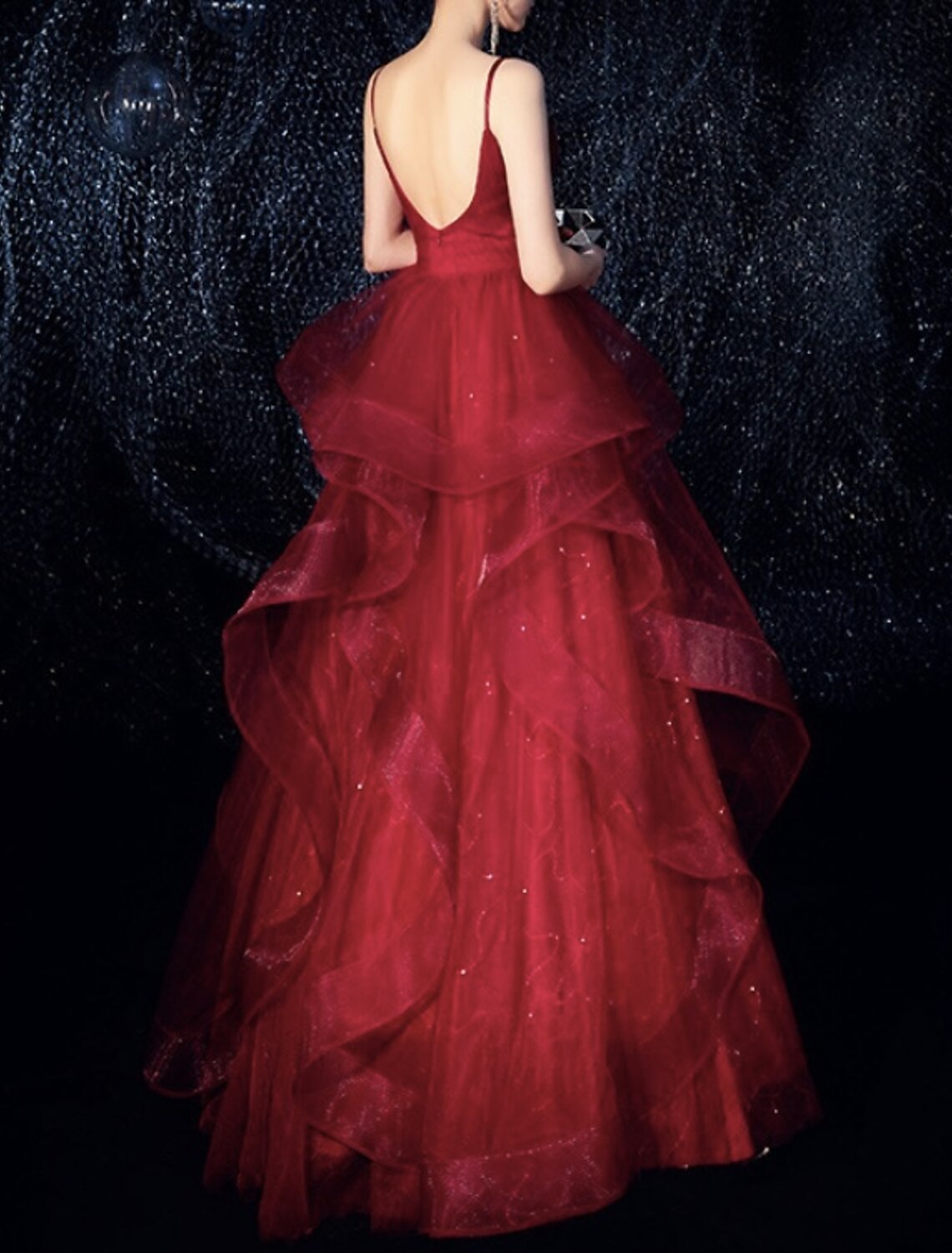 A-Line Sparkle Elegant Sparkle & Shine Engagement Formal Evening Dress Spaghetti Strap Sleeveless Floor Length Tulle with Tier