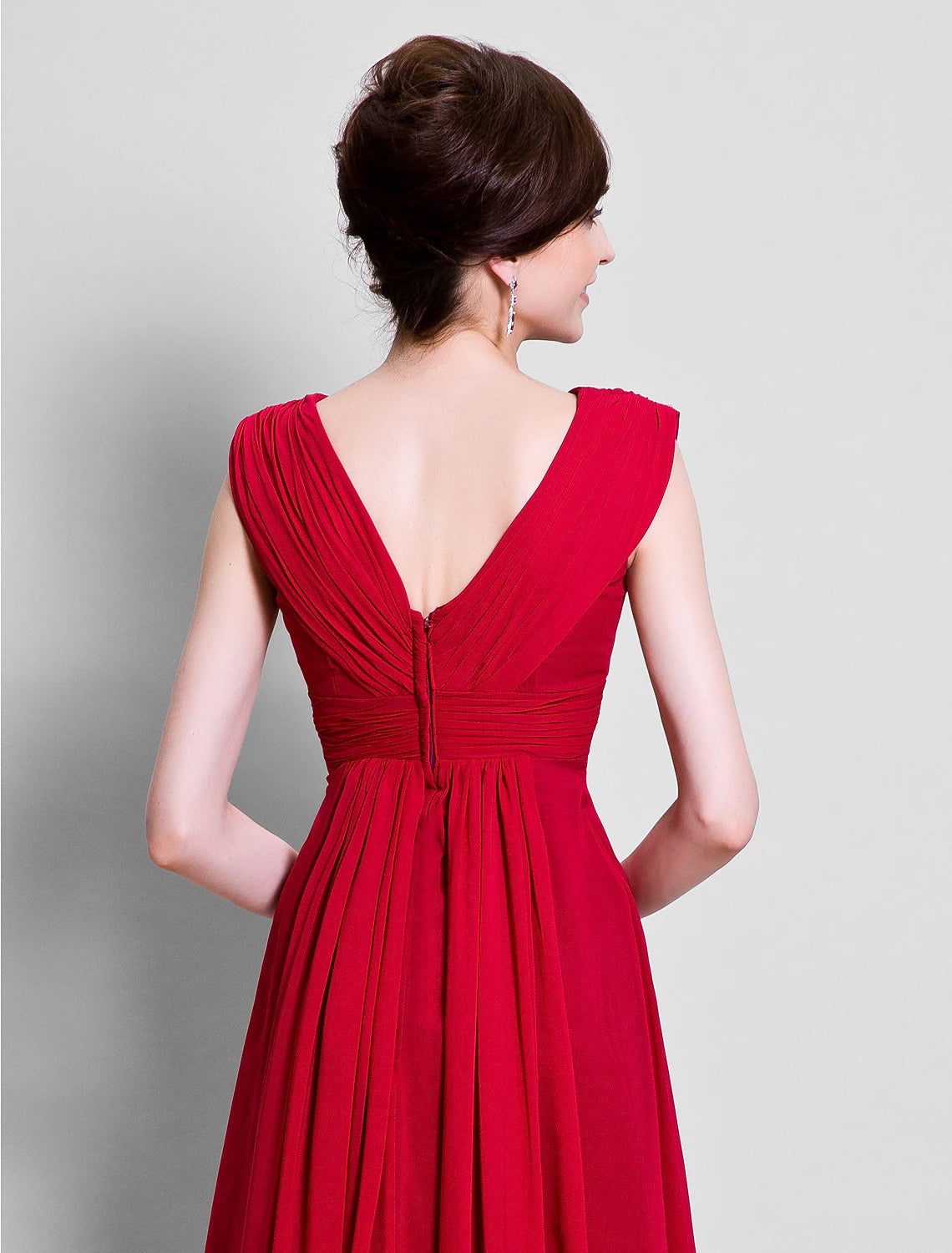 A-Line Mother of the Bride Dress V Neck Floor Length Chiffon Sleeveless with Beading Side Draping