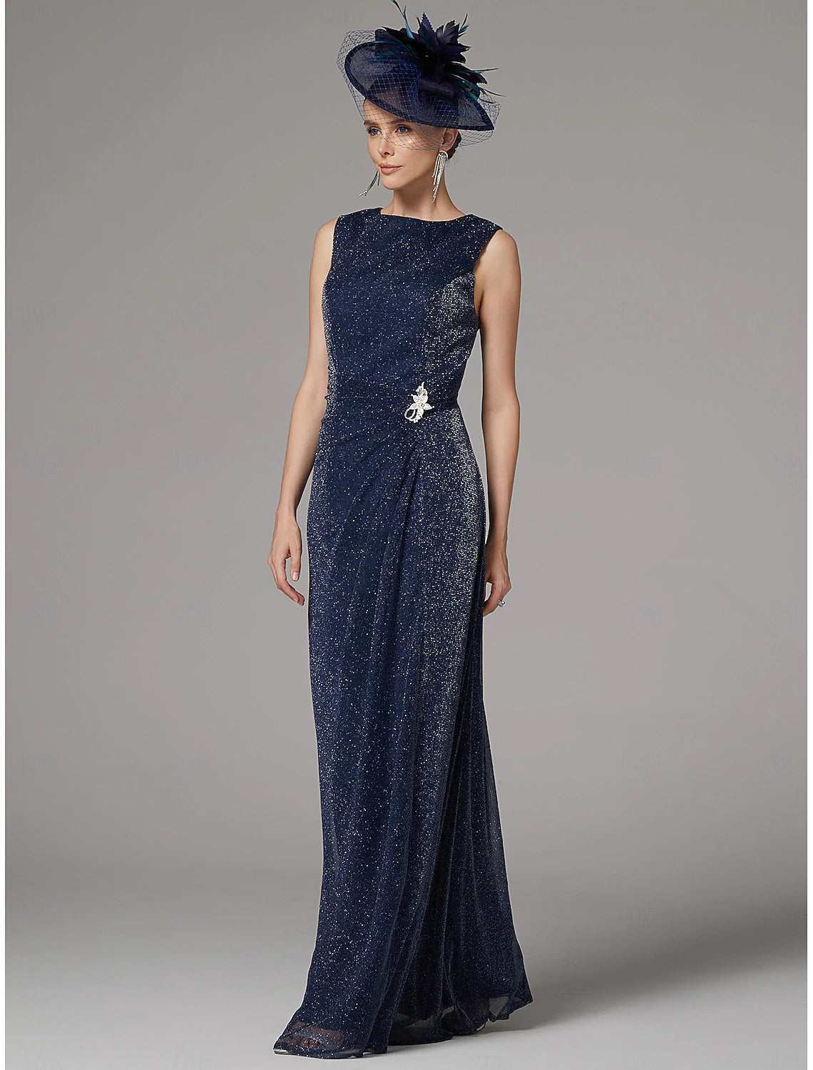 Buyishang Two Piece Sheath / Column Dress Suit Mother of the Bride Dress Elegant Sparkle & Shine Jewel Neck Floor Length Chiffon Long Sleeve with Buttons