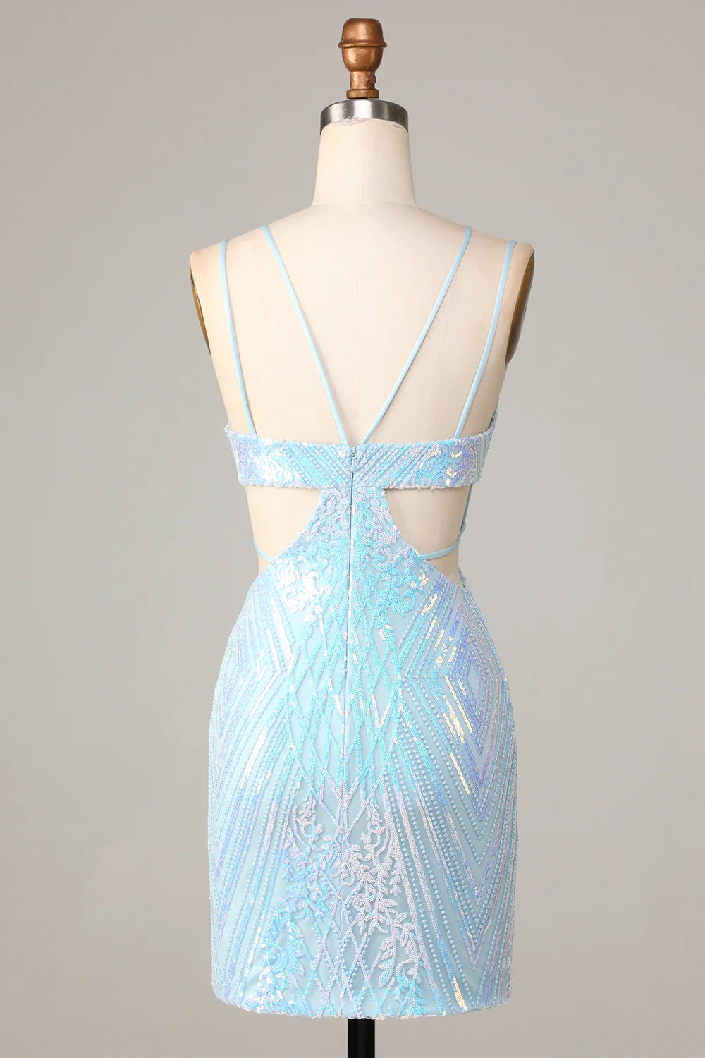 So Stunning Bodycon Spaghetti Straps Blue Sequins Short Homecoming Dress