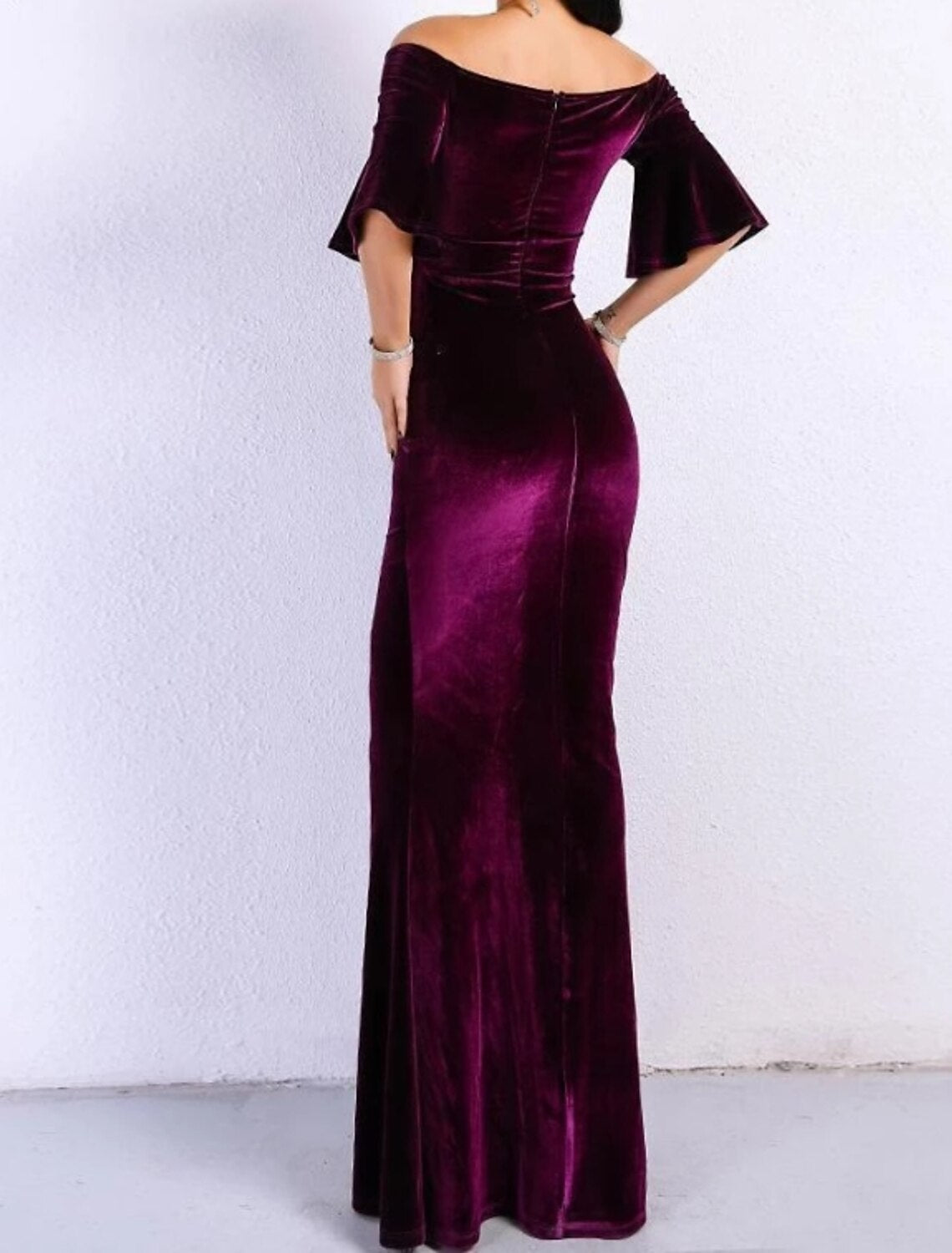 Sheath Party Dress Evening Gown Elegant Dress Formal Evening Floor Length Half Sleeve Off Shoulder Fall Wedding Guest Velvet