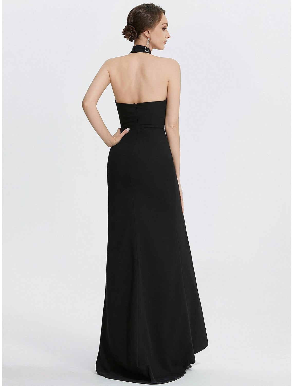 Sheath / Column Evening Gown Black Dress Dress Wedding Guest Prom Floor Length Sleeveless Halter Neck Stretch Fabric with Ruched