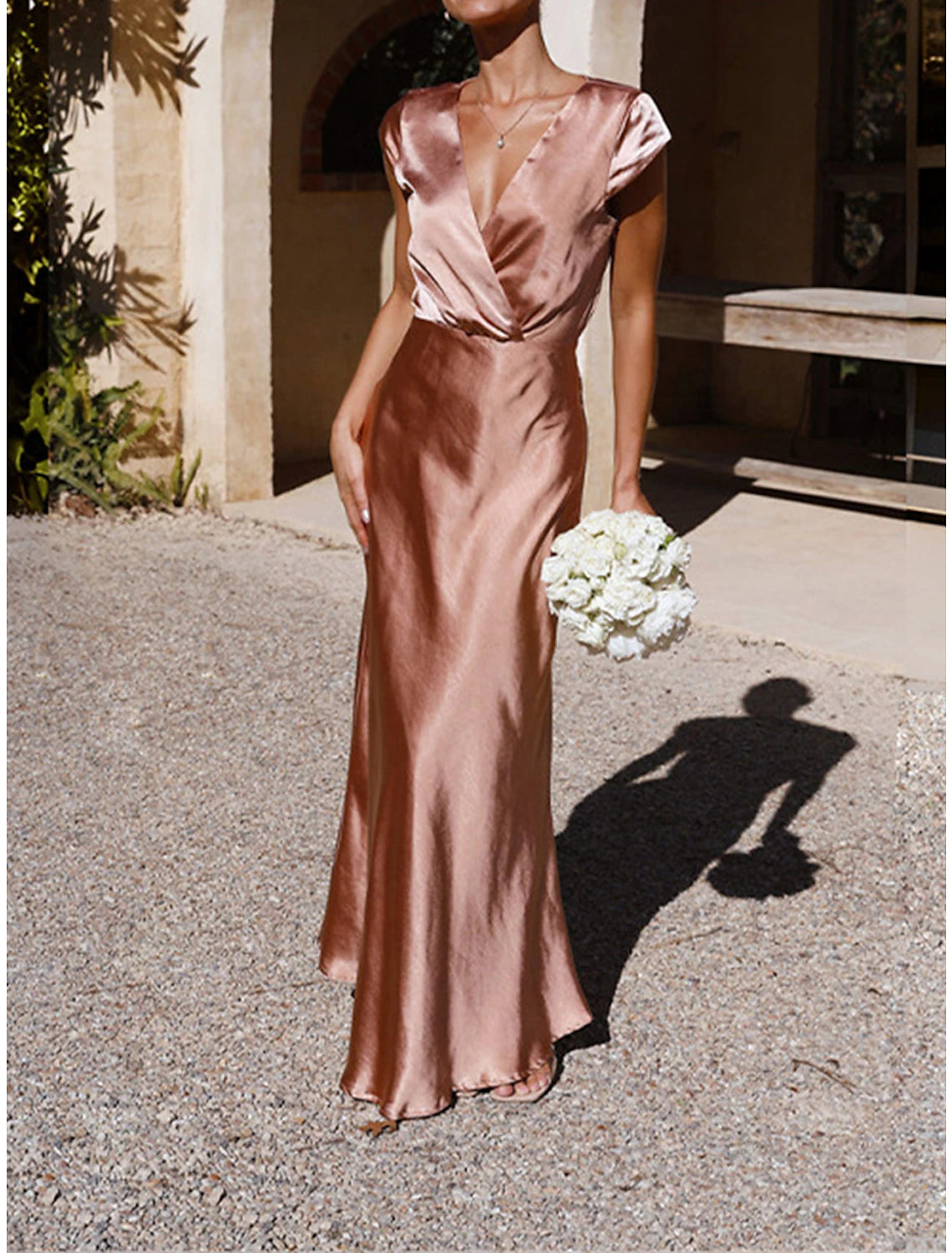 Women's Prom Dress Party Dress Wedding Guest Dress Long Dress Maxi Dress Black Pink Blue Short Sleeve Plain Ruched Summer Spring Fall V Neck Elegant Wedding Guest Birthday Evening Party