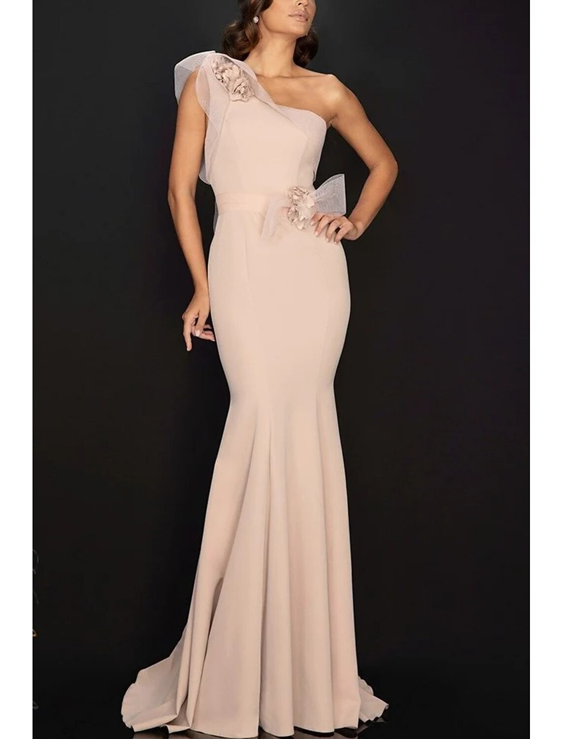 Mermaid / Trumpet Evening Gown Elegant Dress Formal Prom Floor Length Sleeveless One Shoulder Stretch Fabric with Beading Appliques