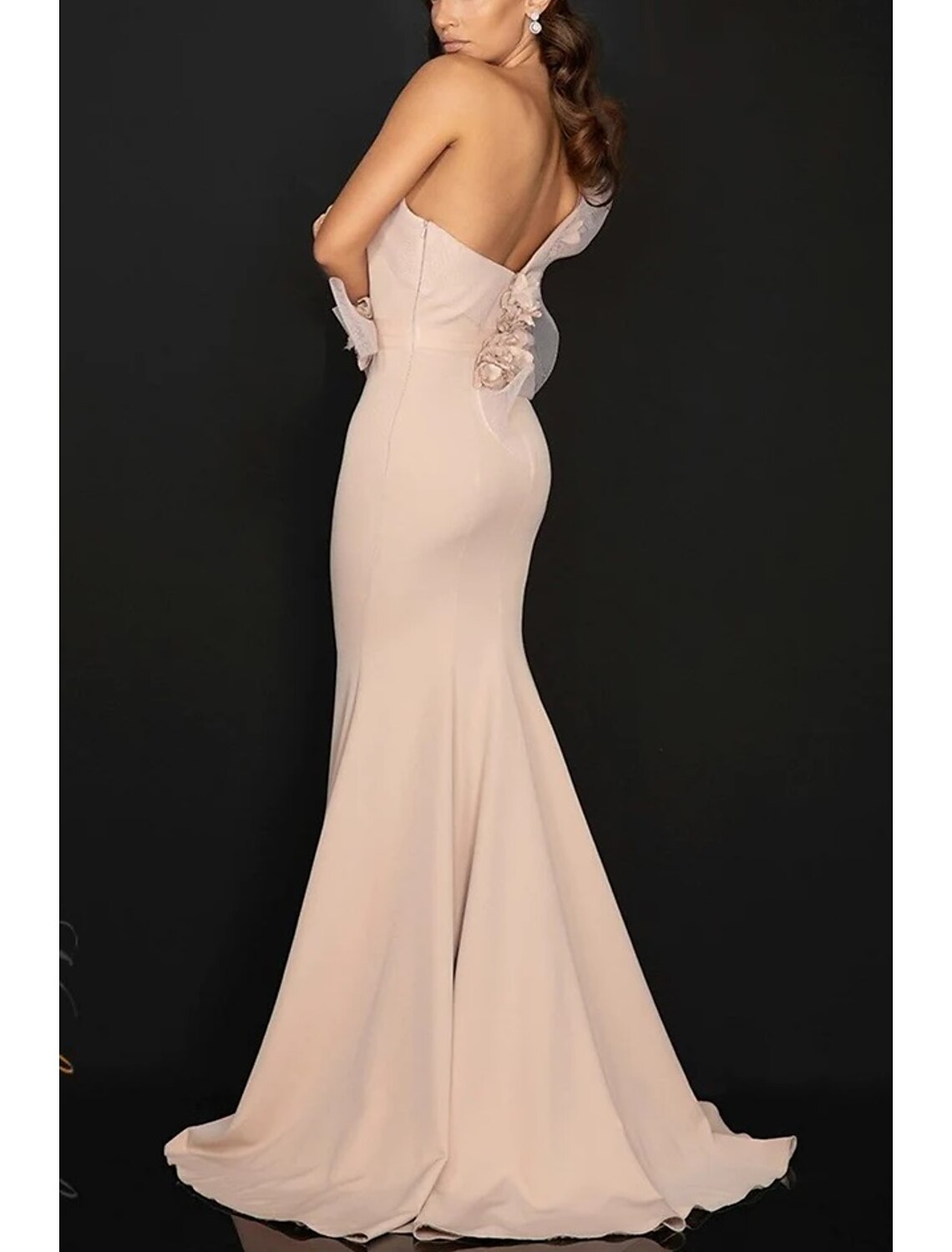 Mermaid / Trumpet Evening Gown Elegant Dress Formal Prom Floor Length Sleeveless One Shoulder Stretch Fabric with Beading Appliques