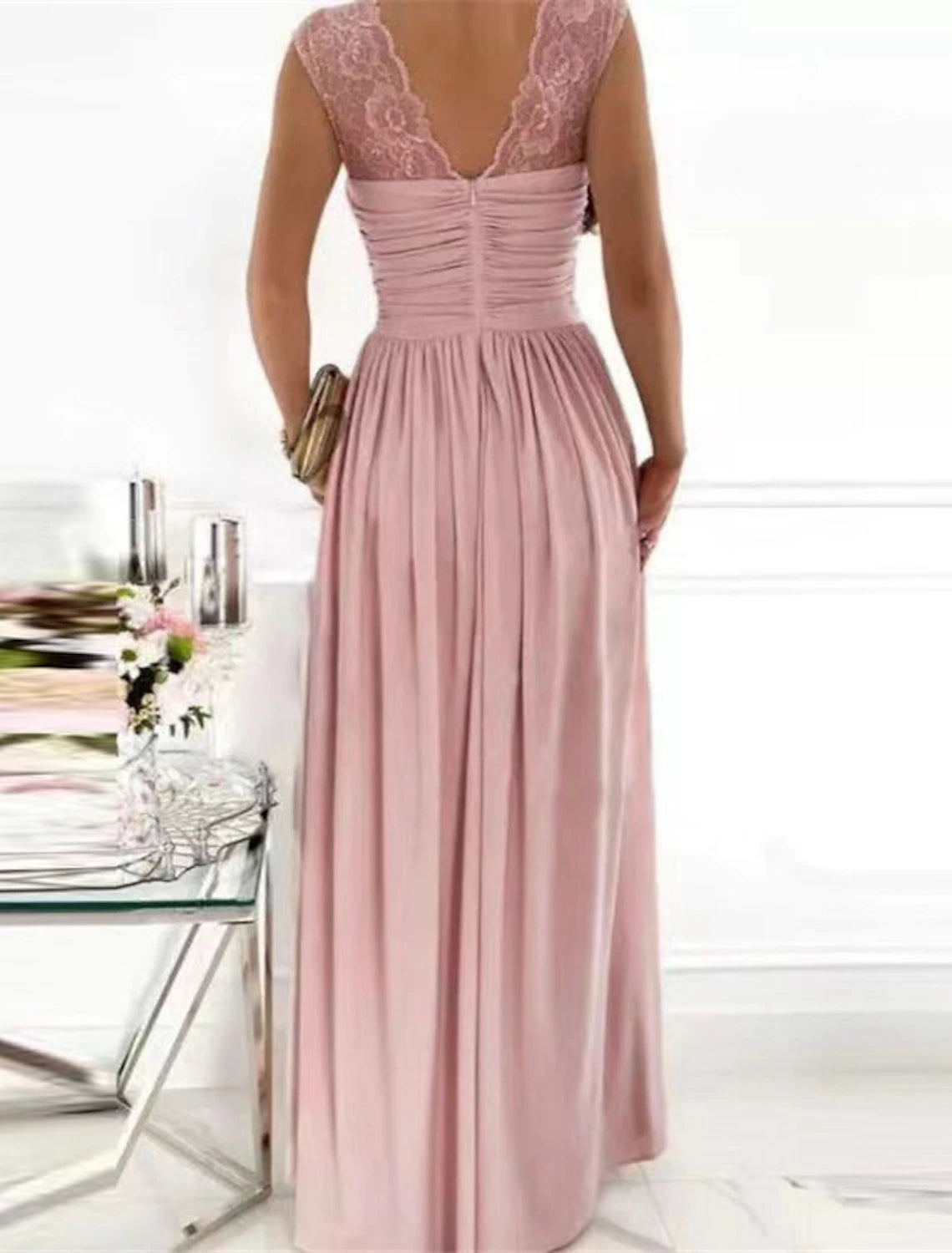 Women's Party Dress Lace Dress Homecoming Dress Swing Dress Long Dress Maxi Dress Black Purple Pink Sleeveless Pure Color Split Backless Spring Summer V Neck Evening Party