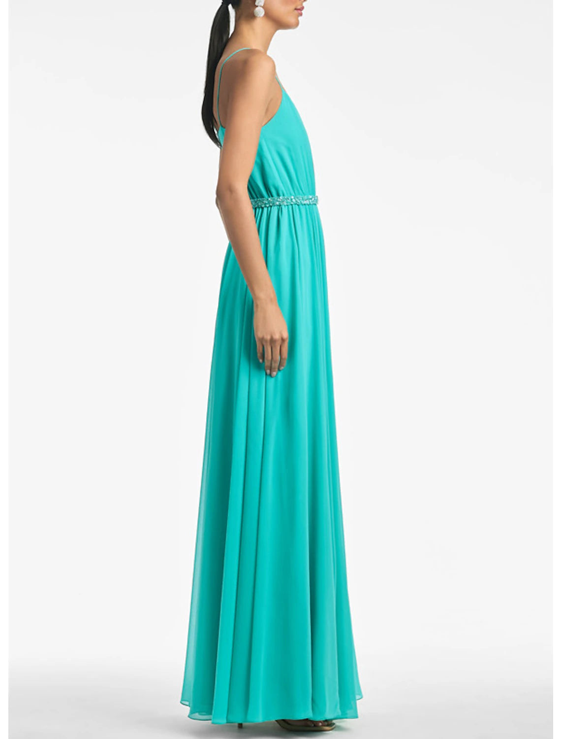 A-Line Wedding Guest Dresses Elegant Dress Formal Evening Party Floor Length Sleeveless Spaghetti Strap Chiffon with Rhinestone