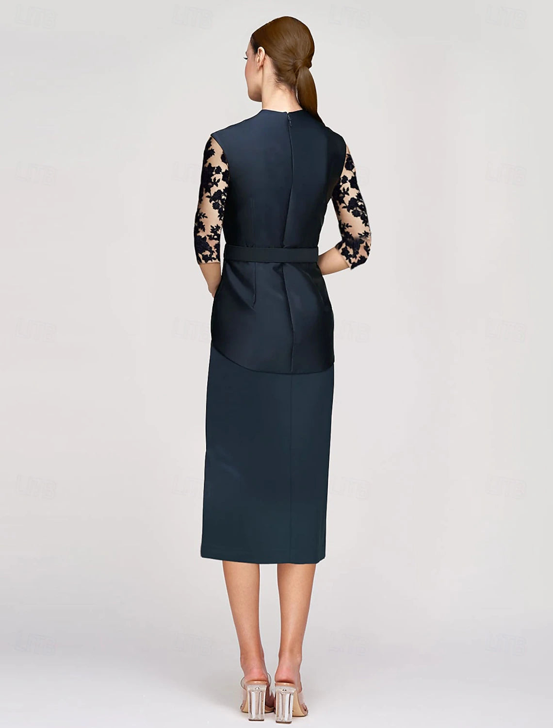 Buyishang Sheath / Column Dress Mother of the Bride Dress Elegant V Neck Ankle Length Satin Half Sleeve with Lace Solid Color free custom size