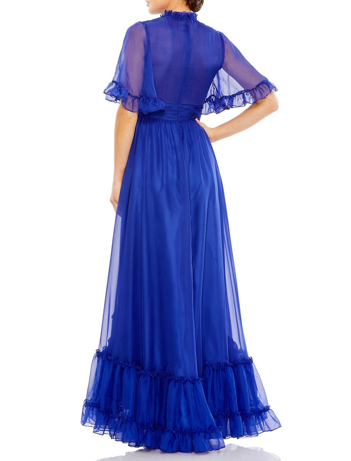 A-Line Evening Gown Elegant Dress Wedding Guest Black Tie Floor Length Short Sleeve High Neck Chiffon with Ruched