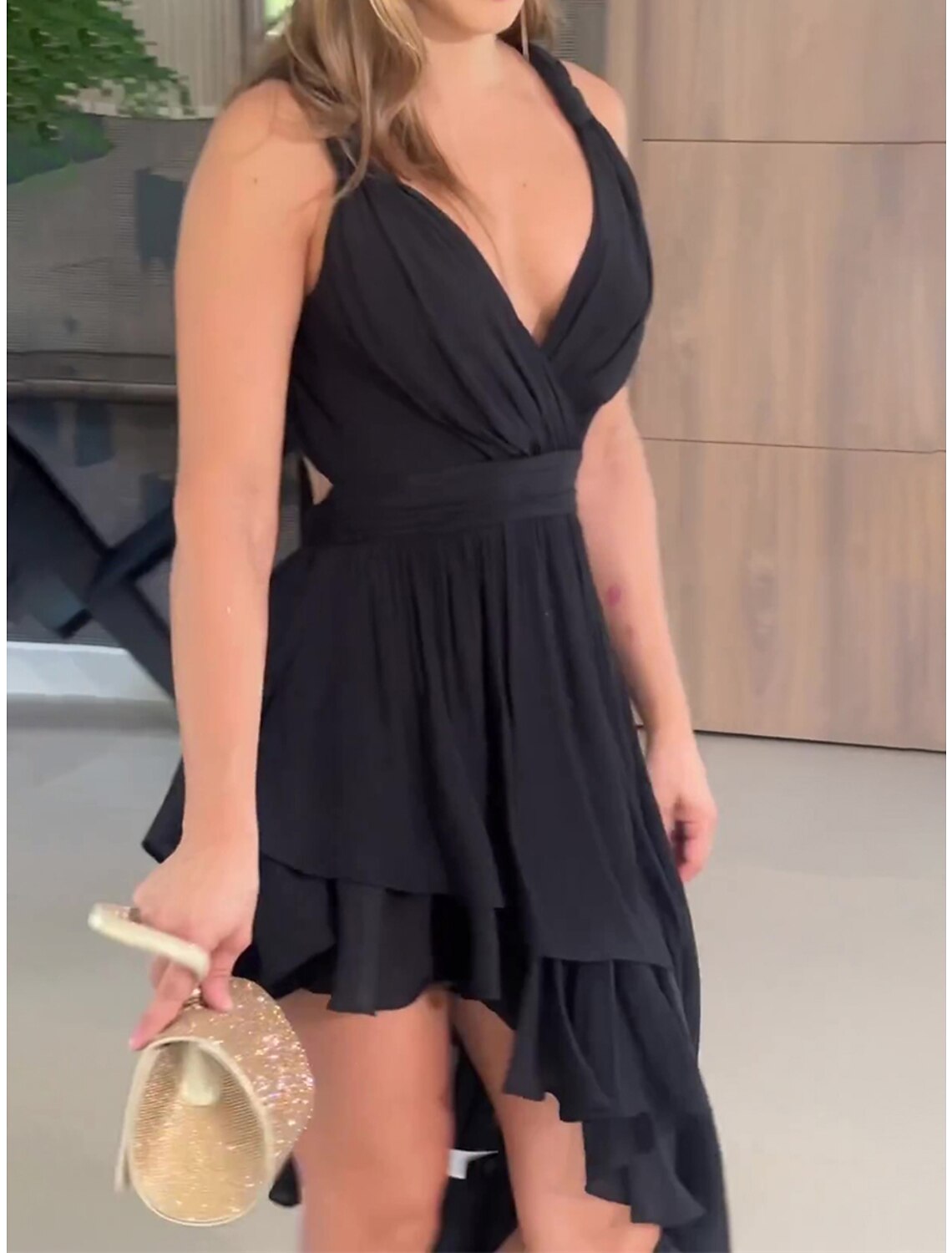 Women's Little Black Dress Prom Dress Party Dress Wedding Guest Dress Long Dress Maxi Dress Sleeveless Ruffle Spring Deep V Fashion Evening Party Wedding Guest