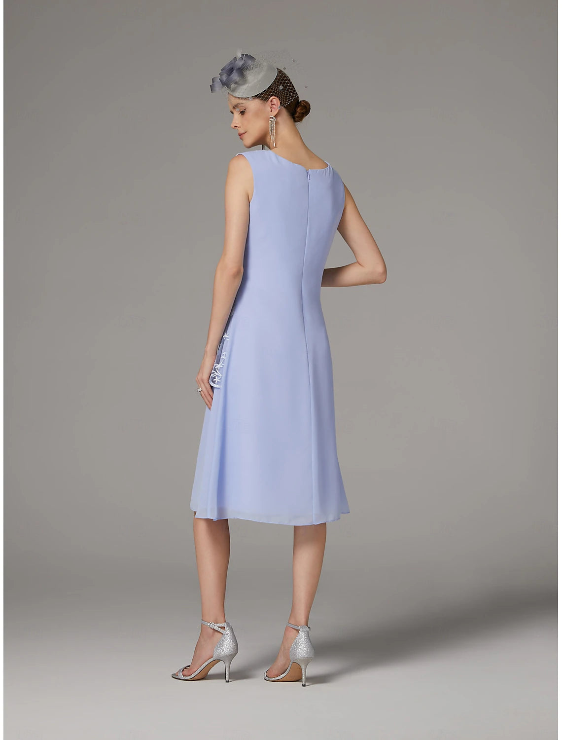 Buyishang Two Piece Sheath Pantsuit Mother of the Bride Dress Elegant Jewel Neck Tea Length Chiffon Lace Sleeveless Jacket Dresses with Appliques