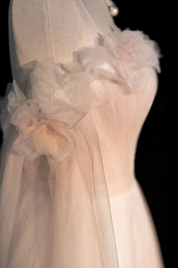 Pink Gradient Tulle Long A-Line Prom Dress Long Sleeve Evening Party Dress