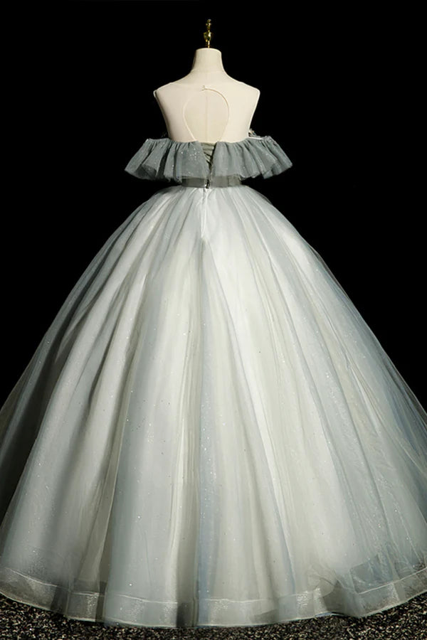 Scoop Neckline Tulle Long Formal Dress with Beaded A-Line Evening Dress