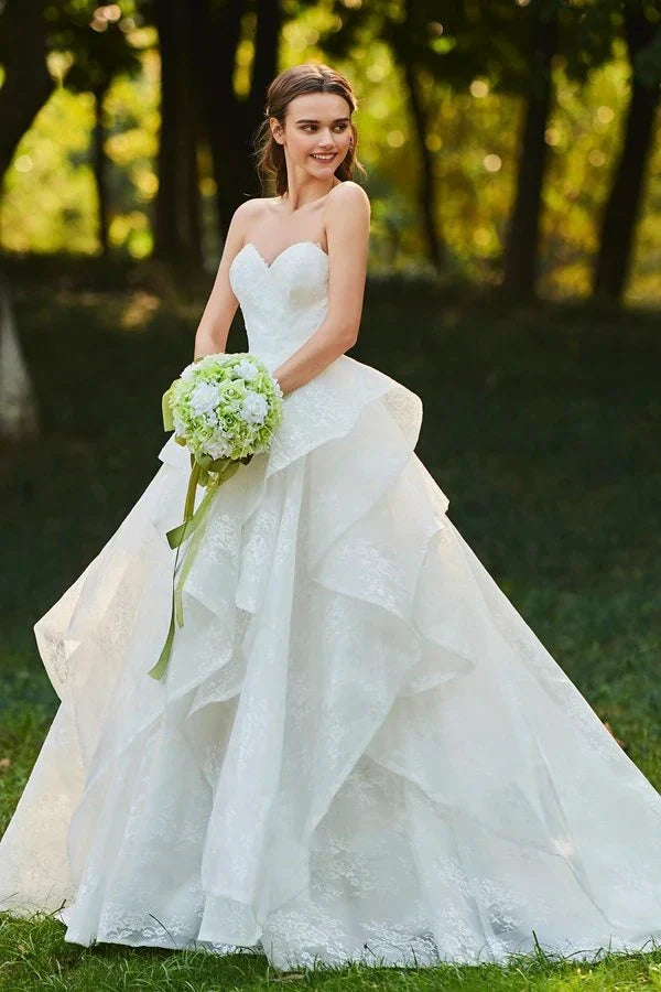 Buyishang Lace Open Back Sweetheart Cascading Ruffles Sleeveless Bridal Ball Gown