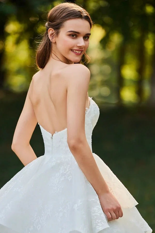 Buyishang Lace Open Back Sweetheart Cascading Ruffles Sleeveless Bridal Ball Gown