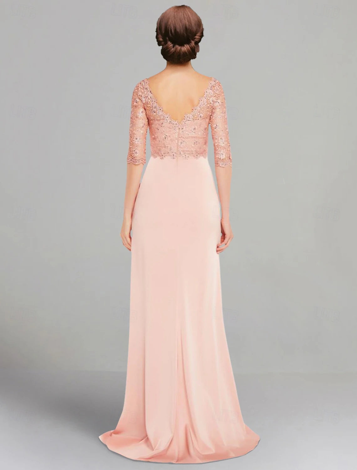 Buyishang A-Line Mother of the Bride Dress Elegant V Neck Floor Length Stretch Chiffon 3/4 Length Sleeve with Lace Pleats free custom size