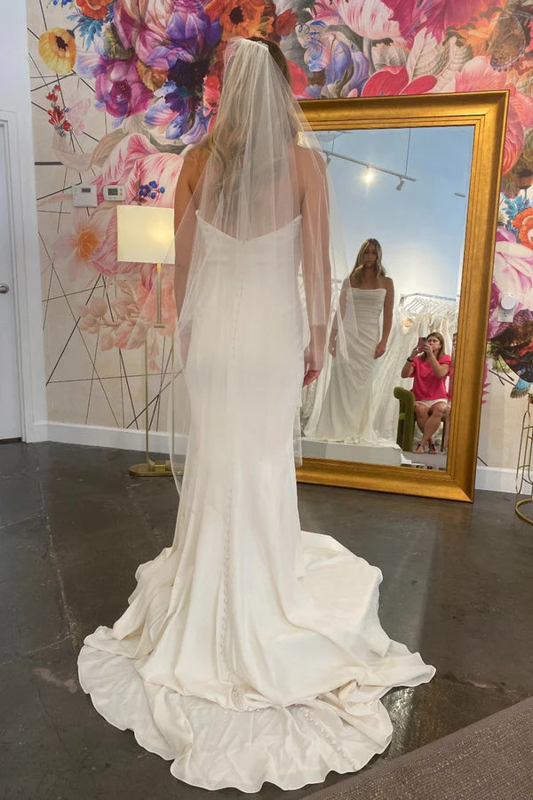 Buyishang Elegant Mermaid Off the Shoulder  Satin Long Wedding Dresses