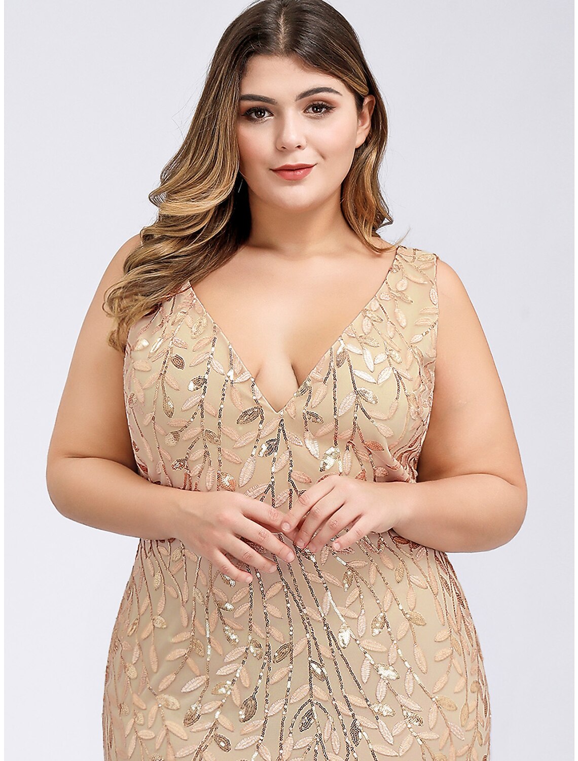 Mermaid / Trumpet Evening Gown Plus Size Dress Wedding Guest Engagement Floor Length Sleeveless V Neck Lace V Back with Appliques