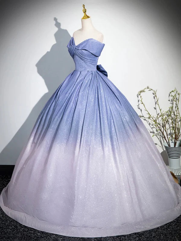 Blue Gradient-Color Glitter Sequins Prom Dresses A-Line Off-The-Shoulder Blue Princess Formal Dresses