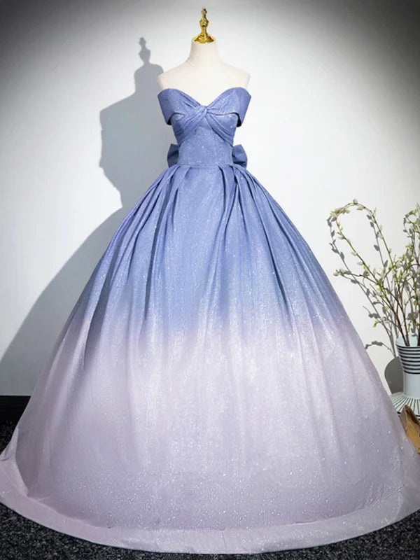 Blue Gradient-Color Glitter Sequins Prom Dresses A-Line Off-The-Shoulder Blue Princess Formal Dresses