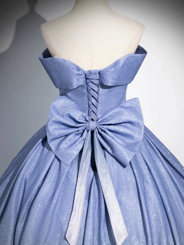 Blue Gradient-Color Glitter Sequins Prom Dresses A-Line Off-The-Shoulder Blue Princess Formal Dresses