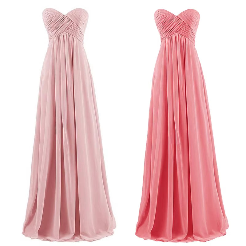 Buyishang A Line Chiffon Pleat Elegant Strapless Sweetheart Bridesmaid Dresses Wedding Party Evening Formal Prom Robe De Soiree Zipper ﻿