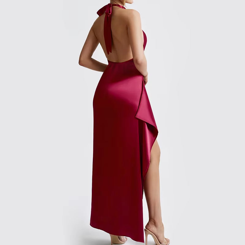 Buyishang Elegant Solid Color Lace Up Backless Dress For Women Sexy High Waist Slim Fit Gorgeous High-End Evening Dress New Pattern