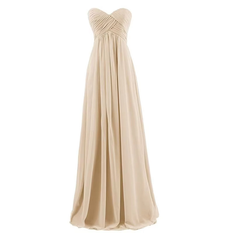 Buyishang A Line Chiffon Pleat Elegant Strapless Sweetheart Bridesmaid Dresses Wedding Party Evening Formal Prom Robe De Soiree Zipper ﻿