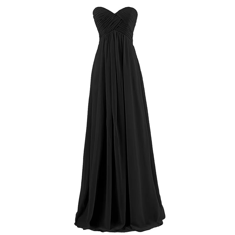 Buyishang A Line Chiffon Pleat Elegant Strapless Sweetheart Bridesmaid Dresses Wedding Party Evening Formal Prom Robe De Soiree Zipper ﻿