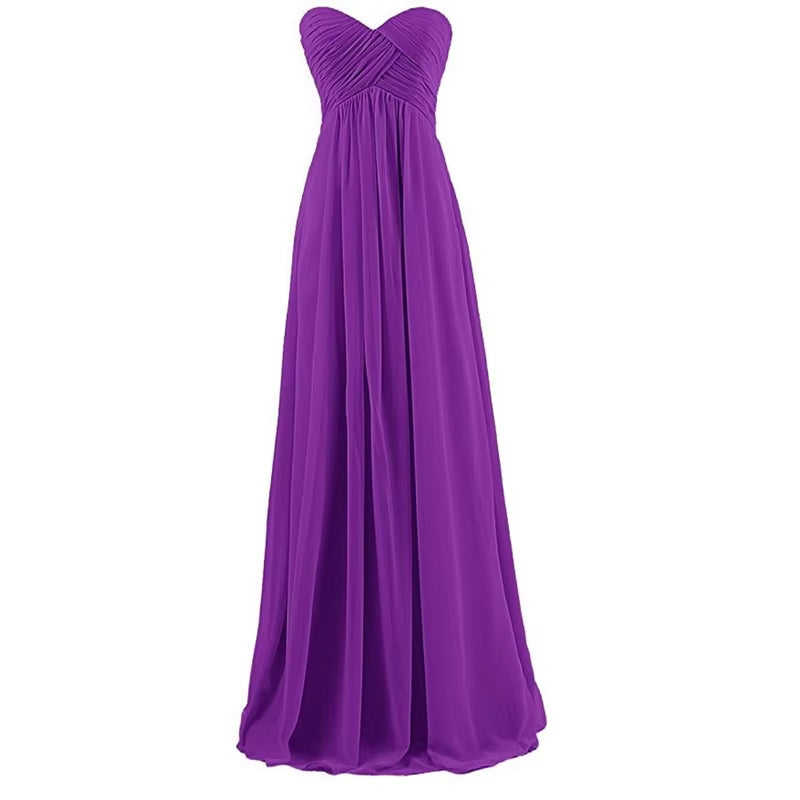 Buyishang A Line Chiffon Pleat Elegant Strapless Sweetheart Bridesmaid Dresses Wedding Party Evening Formal Prom Robe De Soiree Zipper ﻿