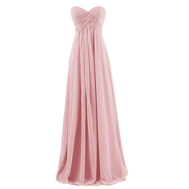 Buyishang A Line Chiffon Pleat Elegant Strapless Sweetheart Bridesmaid Dresses Wedding Party Evening Formal Prom Robe De Soiree Zipper ﻿