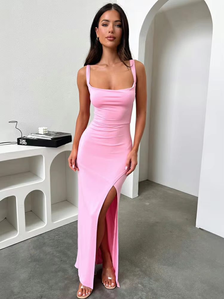 Buyishang Avrilyaan High Split Slim Sleeveless Sexy Dress Women Elegant Evening Party Long Dresses Backless Bodycon Summer Dress Vestidos