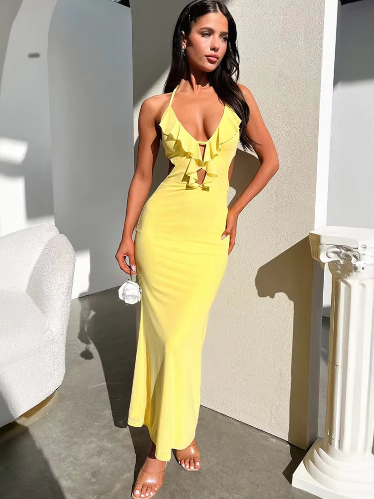 Buyishang Avrilyaan High Split Slim Sleeveless Sexy Dress Women Elegant Evening Party Long Dresses Backless Bodycon Summer Dress Vestidos