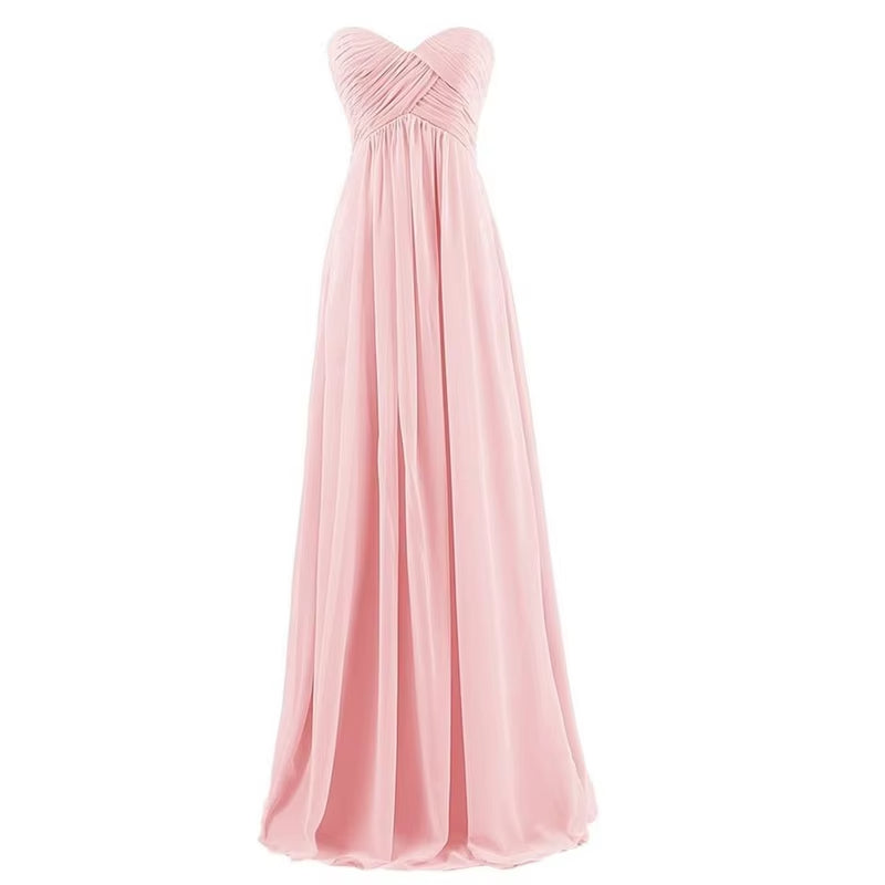 Buyishang A Line Chiffon Pleat Elegant Strapless Sweetheart Bridesmaid Dresses Wedding Party Evening Formal Prom Robe De Soiree Zipper ﻿